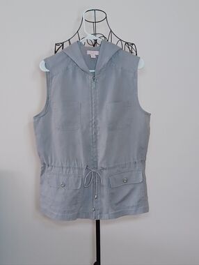 St.tropez West 100% Linen Hooded Utility Vest- Grey- Size L